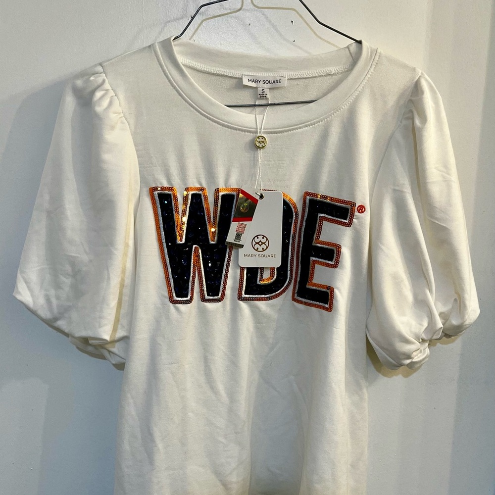 Mary Square Collegiate Auburn University Puff SS Sleeve Top Bedazzle WDE Size S